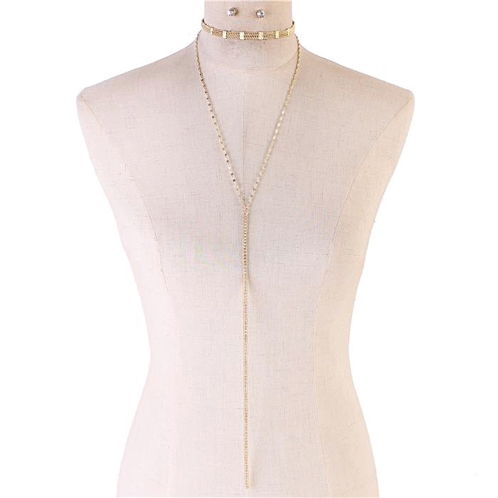 gold choker drop necklace earring set